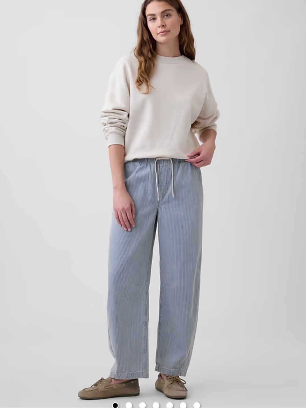 GAP Mid Rise Stripe Pull-on barrel jeans with drawstring, Size Small, NWT